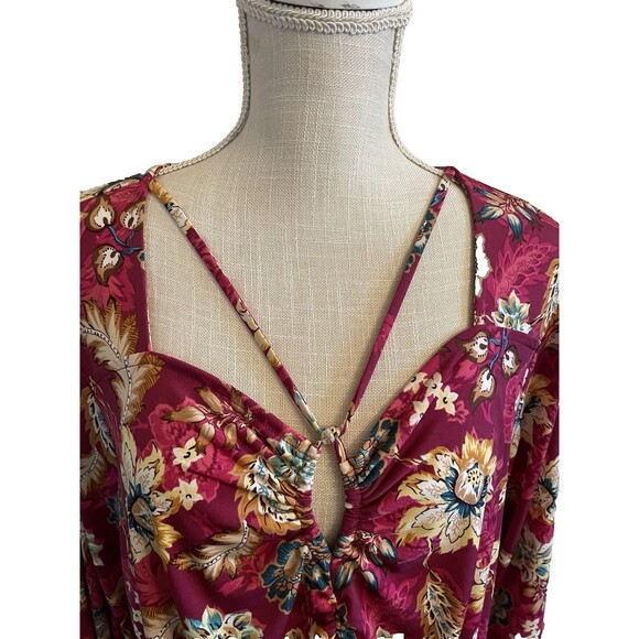 NWT Cato Woman's Beet Red Floral 3/4 Sleeve Blouse Front Ruching Size 18/20W - Picture 5 of 11